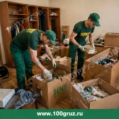 Сборка мусора в коробки после разборки мебели 